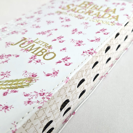 Bíblia Sagrada Compacta | ARC | Letra Jumbo | Luxo Flores Rosa c/ Índice