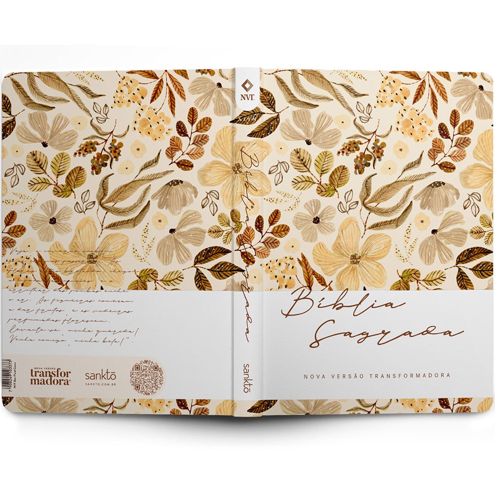 Bíblia Sagrada Slim Floral Creme | NVT | Letra Maior | Capa Flexível