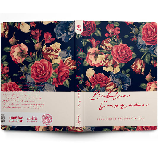 Bíblia Sagrada Slim Rosas | NVT | Letra Maior | Capa Flexível