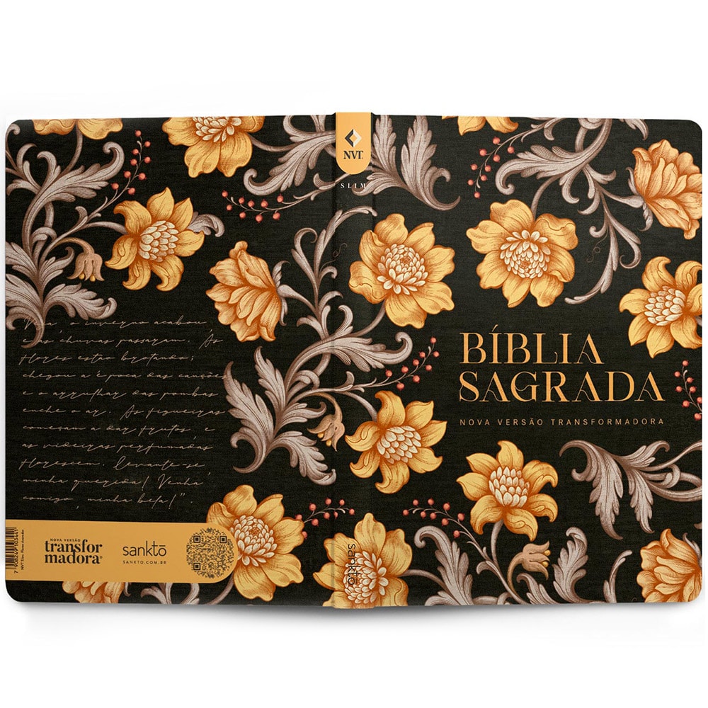 Bíblia Sagrada Slim Flores Douradas | NVT | Letra Maior | Capa Flexível