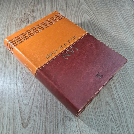 Bíblia de Estudo | NVI | Letra Normal | Capa Luxo Marrom e Caramelo
