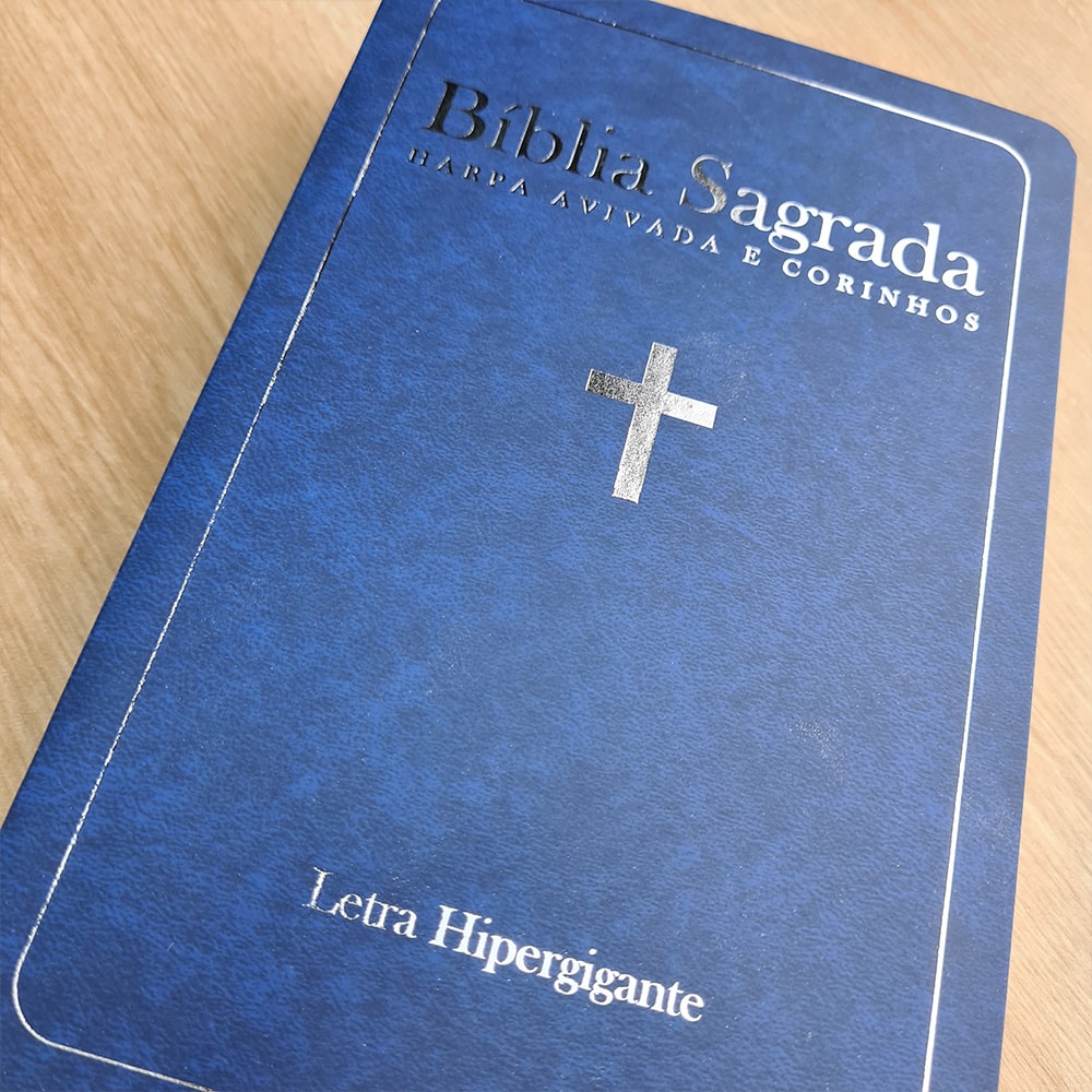 Bíblia Sagrada com Harpa Avivada e Corinhos | ARC | Letra Hipergigante | Capa Semiflexível Azul