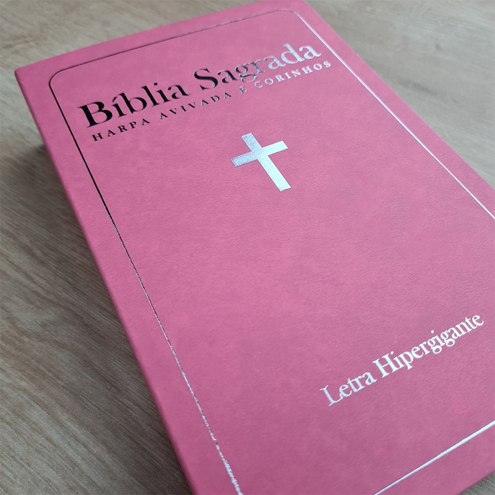 Bíblia Sagrada com Harpa Avivada e Corinhos | ARC | Letra Hipergigante | Capa Semiflexível Rosa