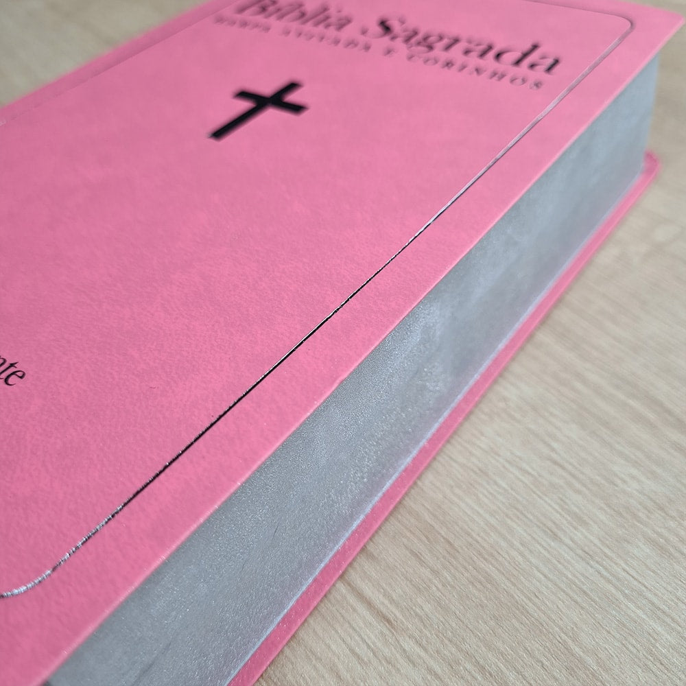 Bíblia Sagrada com Harpa Avivada e Corinhos | ARC | Letra Hipergigante | Capa Semiflexível Rosa