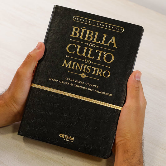 Bíblia do Culto do Ministro com Harpa Cristã e Corinhos | ARC | Letras ExtraGigante | Capa Luxo Preta