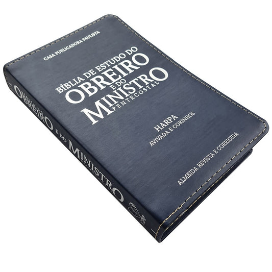 Bíblia De Estudo Do Obreiro e do Ministro Pentecostal | ARC | Letra Normal | Harpa Avivada e Corinhos | Capa Luxo Azul