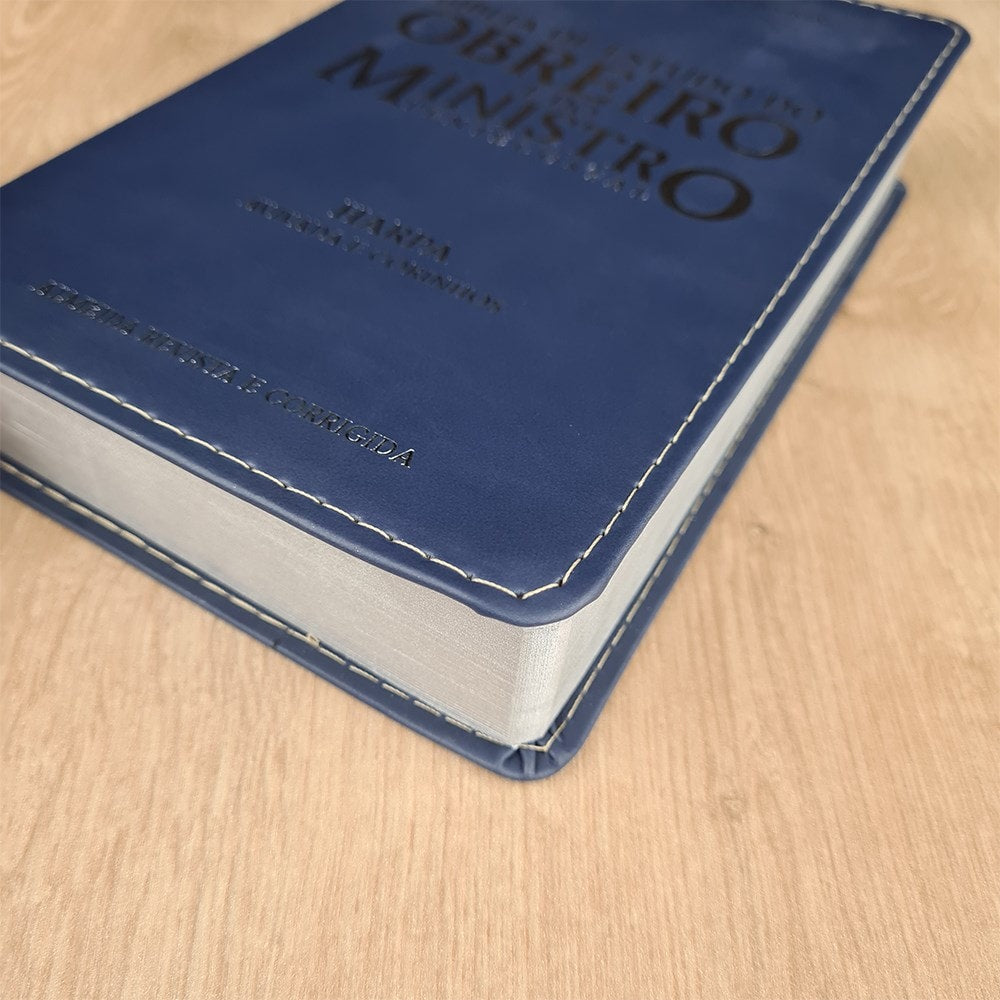 Bíblia De Estudo Do Obreiro e do Ministro Pentecostal | ARC | Letra Normal | Harpa Avivada e Corinhos | Capa Luxo Azul