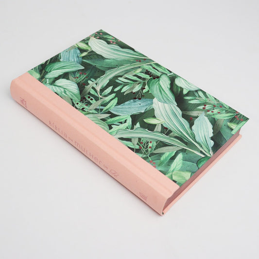 Bíblia Da Mulher De Fé | NVI | Letra Normal | Capa Dura Tecido Rosa e Folhagem