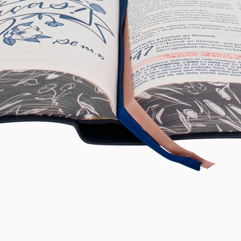 Bíblia da Mulher Compacta | ARC | Letra Normal | Capa Luxo Azul Tulipa