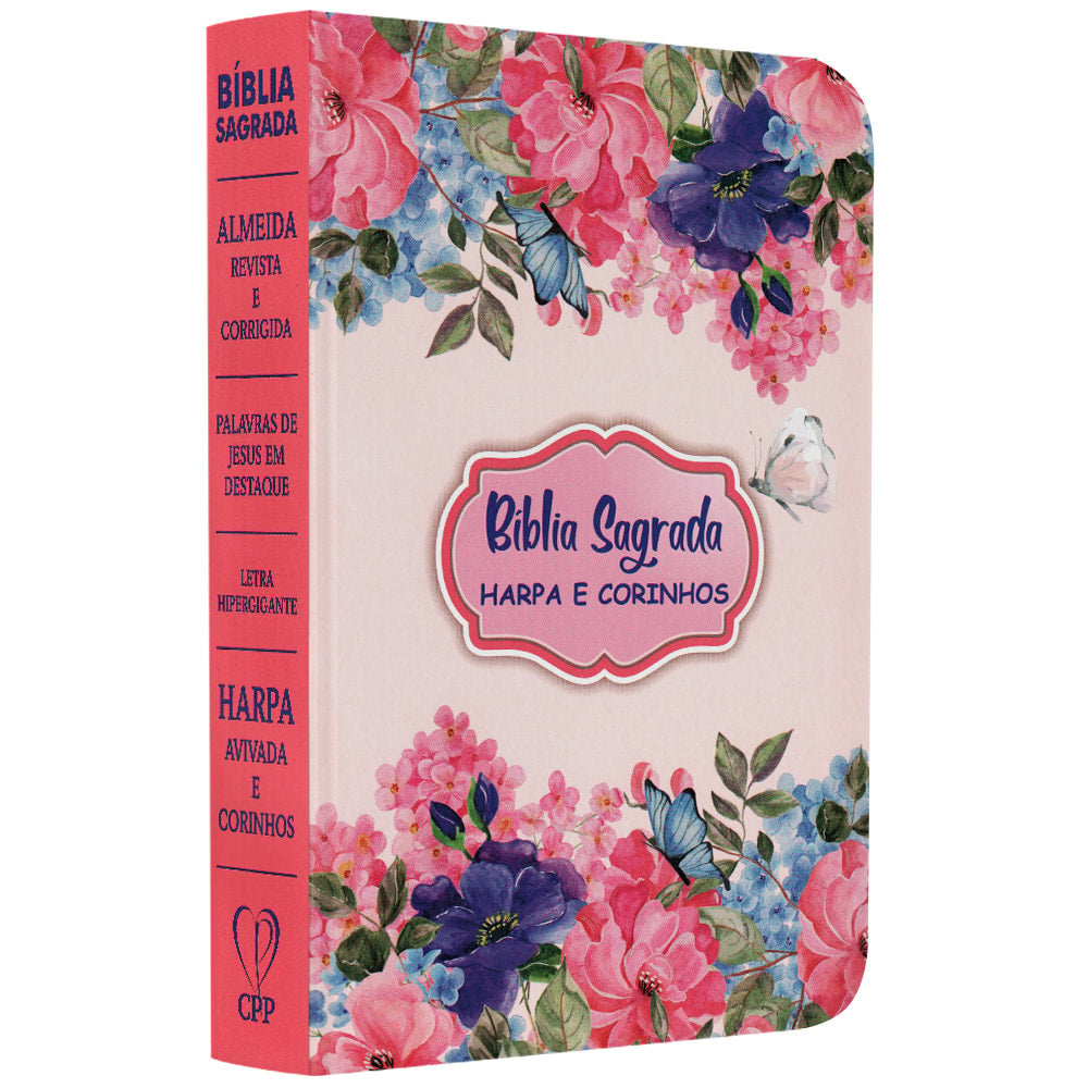Bíblia Sagrada com Harpa Avivada e Corinhos | Letra Hipergigante | ARC | Semi-flexível Borboleta Rosa