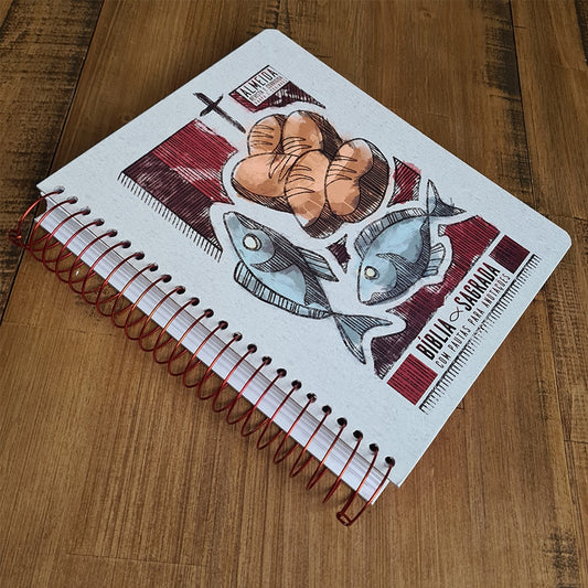 Bíblia com Pautas para Anotações | ARC | Harpa e Corinhos | Letra Normal | Capa Dura Espiral Multiplicação dos Pães