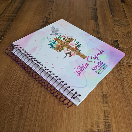 Bíblia com Pautas para Anotações | ARC | Harpa e Corinhos | Letra Normal | Capa Dura Espiral Espírito Santo