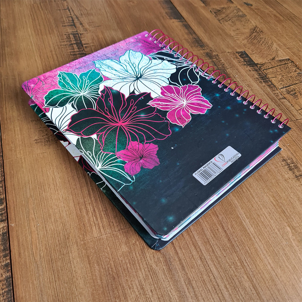 Bíblia com Pautas para Anotações | ARC | Harpa e Corinhos | Letra Normal | Capa Dura Espiral Floral Magenta