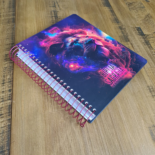 Bíblia com Pautas para Anotações | ARC | Harpa e Corinhos | Letra Normal | Capa Dura Espiral Leão Nebulosa