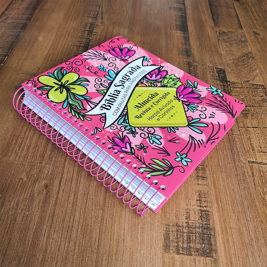 Bíblia com Pautas para Anotações | ARC | Harpa e Corinhos | Letra Normal | Capa Dura Espiral Floral Alegre