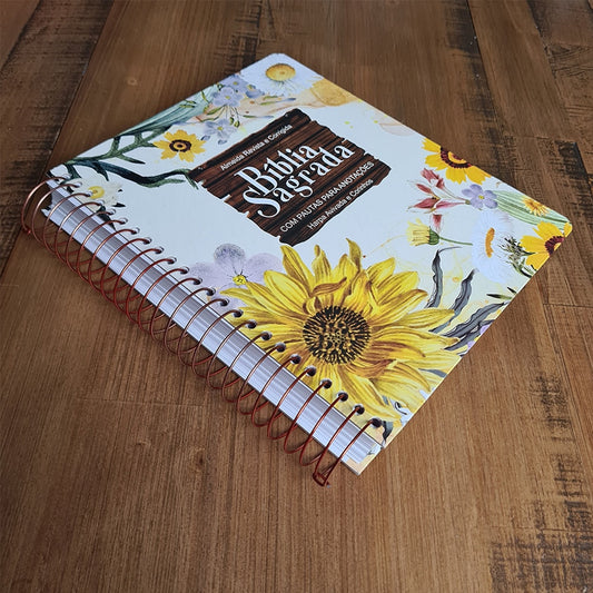 Bíblia com Pautas para Anotações | ARC | Harpa e Corinhos | Letra Normal | Capa Dura Espiral Girassol