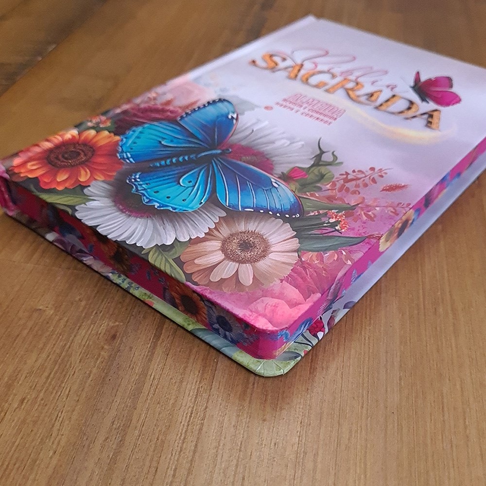 Bíblia Sagrada Slim | Harpa e Corinhos | ARC | Letra Normal | Capa Dura Flores e Borboletas