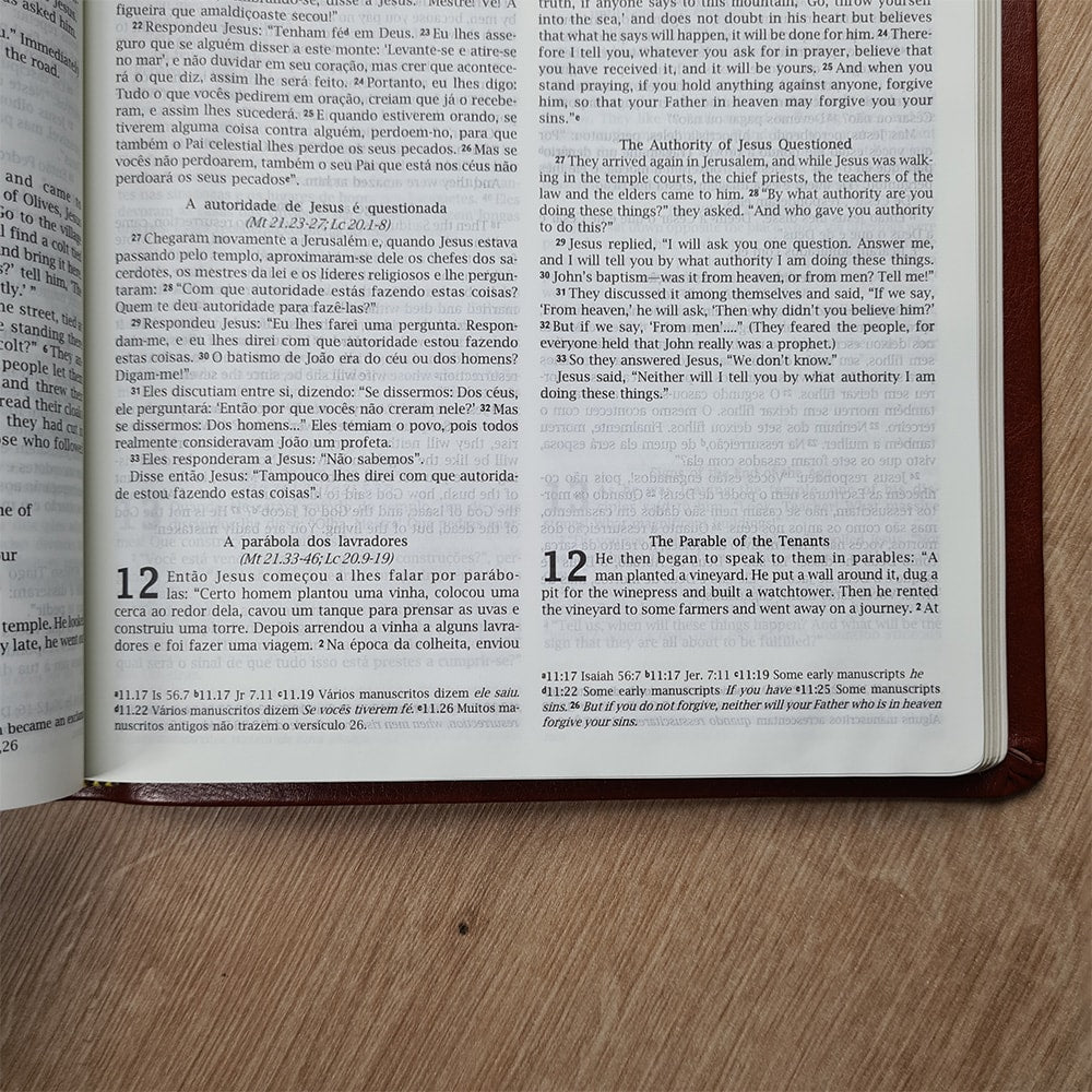Bíblia Sagrada Holy Bible | Português e Inglês | NVI | Letra Normal | Capa Luxo Marrom