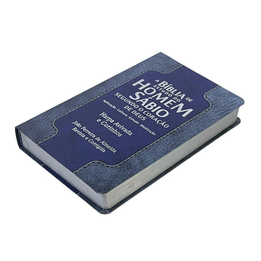 Bíblia de Estudo do Homem Sábio | ARC | Letra Gigante | C/ Harpa e Corinhos | Capa Luxo Azul Claro e Escuro