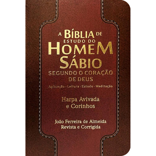 Bíblia de Estudo do Homem Sábio | ARC | Letra Gigante | C/ Harpa e Corinhos | Capa Luxo Marrom e Bordô