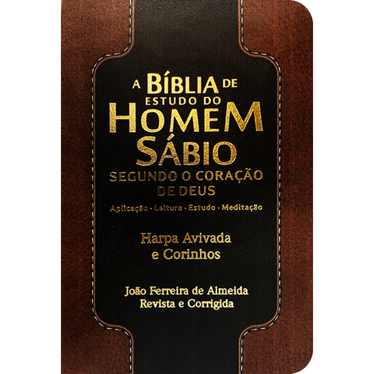 Bíblia de Estudo do Homem Sábio | ARC | Letra Gigante | C/ Harpa e Corinhos | Capa Luxo Marrom e Preto