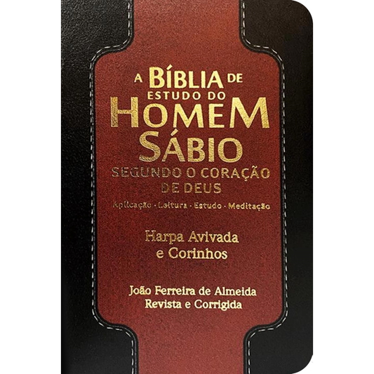 Bíblia de Estudo do Homem Sábio | ARC | Letra Gigante | C/ Harpa e Corinhos | Capa Luxo Preto e Bordô