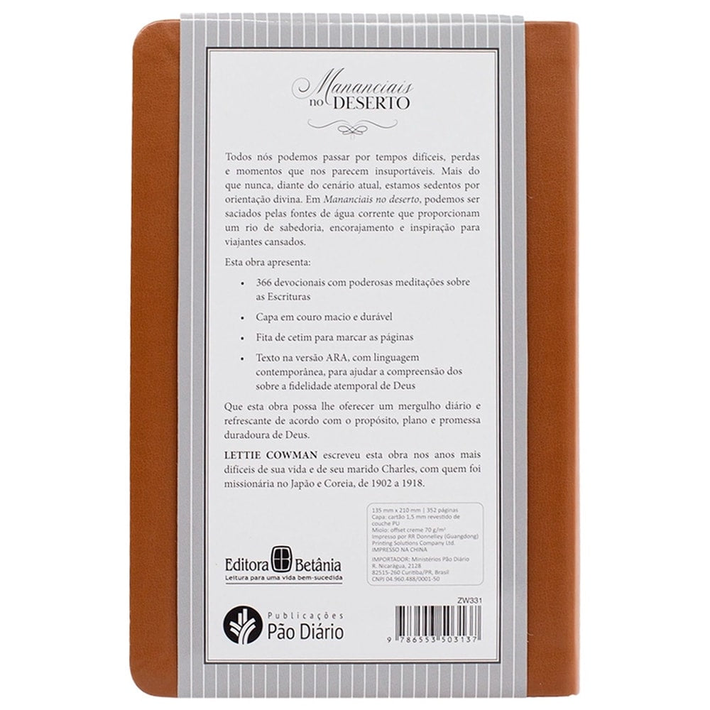 Mananciais no Deserto | Lettie Cowman | Capa Couro Marrom