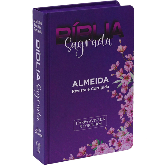 Bíblia Sagrada | ARC | Letra Gigante | C/ Harpa e Corinhos | Capa Dura Floral Roxa