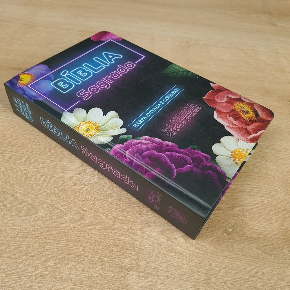 Bíblia Sagrada | ARC | Harpa Avivada e Corinhos | Letra Gigante | Capa Dura Floral Neon