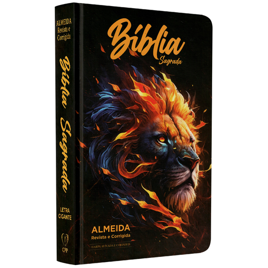 Bíblia Sagrada | ARC | Harpa Avivada e Corinhos | Letra Gigante | Capa Dura Leão Chamas