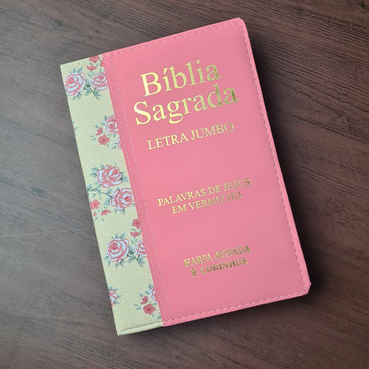 Bíblia Sagrada | ARC | Letra Jumbo | Capa Luxo Bicolor Salmão | Harpa Avivada e Corinhos