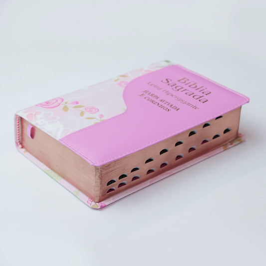 Bíblia Sagrada Com Harpa e Corinhos | ARC | Letra Hipergigante | Capa Luxo Bicolor Rosa