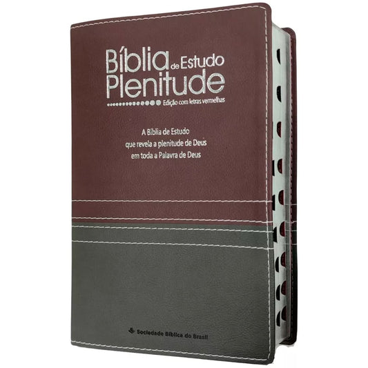 Bíblia de Estudo Plenitude | ARC | Letra Normal | Capa Luxo Cinza Chumbo e Bordô | Com Índice