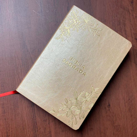 Bíblia Sagrada Flores Douradas Slim | NVT | Letra Maior | Capa Luxo Dourada