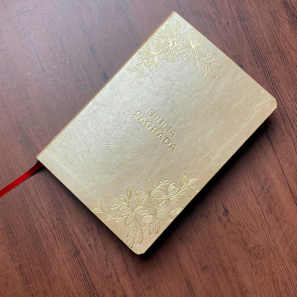 Bíblia Sagrada Flores Douradas Slim | NVT | Letra Maior | Capa Luxo Dourada