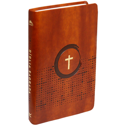 Bìblia Sagrada Slim | NVI | Letra Normal | Capa Luxo Marrom Cruz