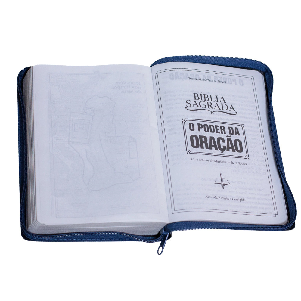 Bíblia Sagrada | O Poder da Oração | ARC | Letra Normal | Capa Semi Luxo Azul C/Ziper