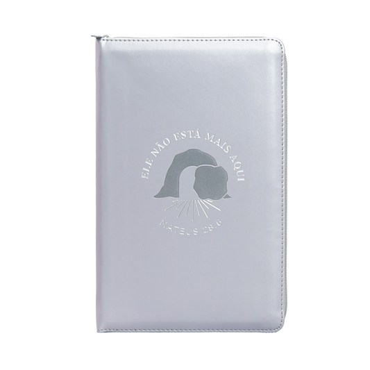 Bíblia Ele não está mais Aqui com Zìper | NVI | Letra Normal | Couro Soft Cinza