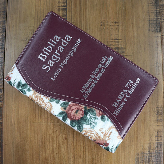 Bíblia Sagrada | ARC | Letra Hipergigante | Capa Luxo Floral Vinho | Harpa 774