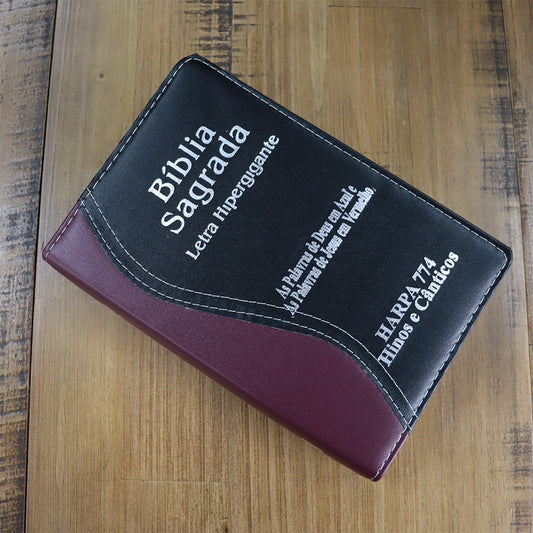 Bíblia Sagrada | ARC | Letra Hipergigante | Capa Luxo Vinho e Preta | Harpa 774