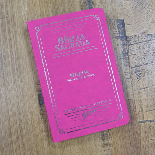 Bíblia Slim | ARC | Letra Normal| C/ Harpa e Corinhos | Capa Semiflexível Pink