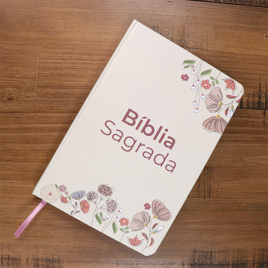 Bíblia Sagrada Flores Creme | NAA | Letra Normal | Capa Dura