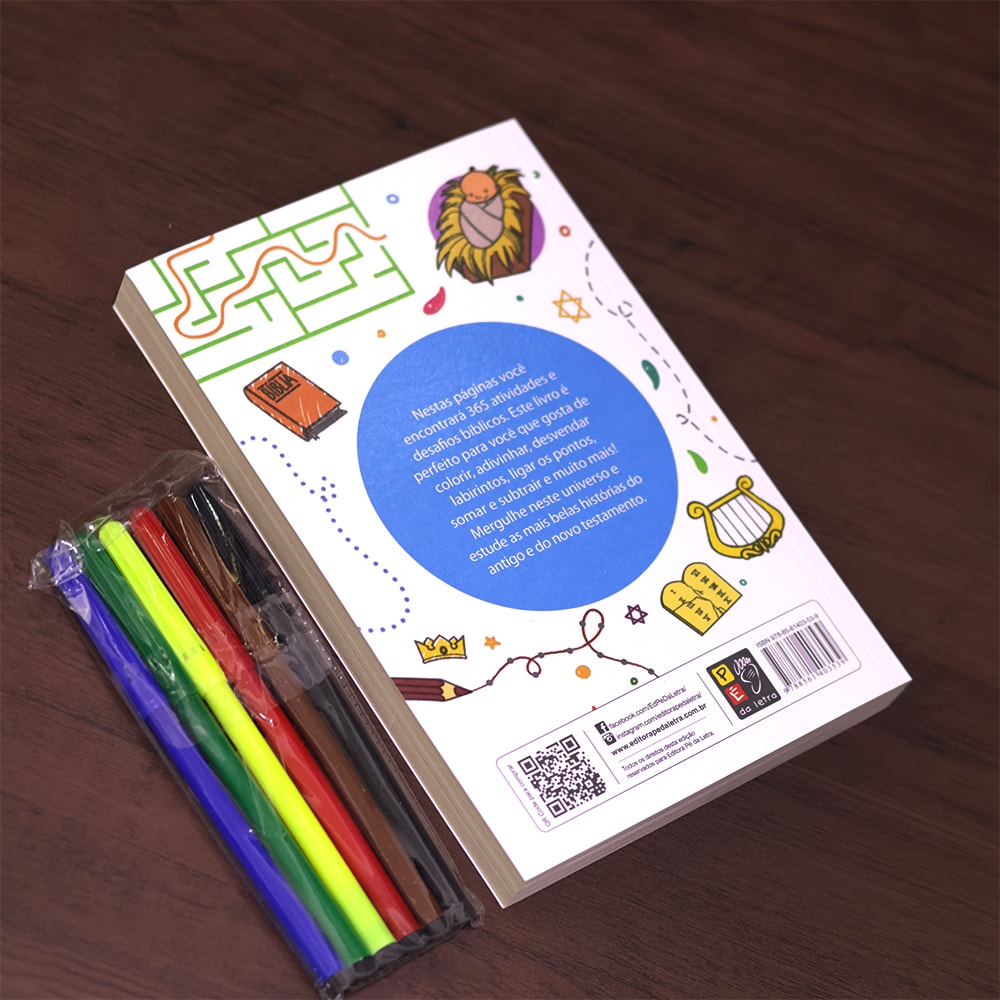 Conjunto 365 Atividades Bíblicas | Caixa Customizável | Com Canetinha Hidrográfica | 3 Anos
