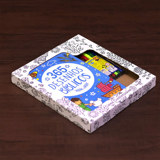 Conjunto 365 Desenhos Bíblicos | Caixa Customizável | Com Canetinha Hidrográfica | 3 Anos
