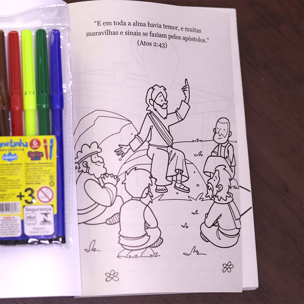Conjunto 365 Desenhos Bíblicos | Caixa Customizável | Com Canetinha Hidrográfica | 3 Anos