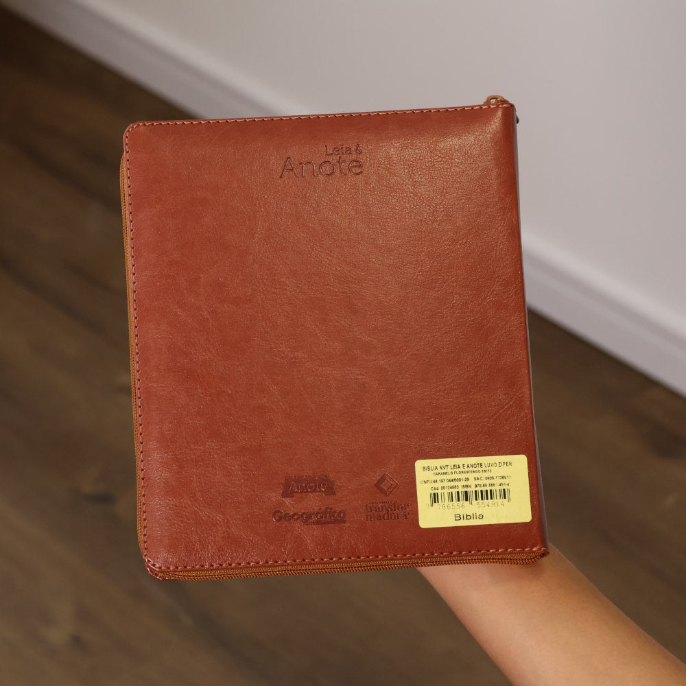 Biblia NVT Leia e Anote | Florecendo em Fé | Capa Luxo Zíper Caramelo