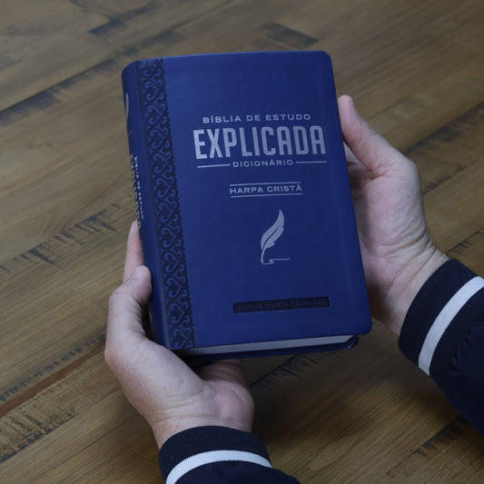 Bíblia de Estudo Explicada | ARC | Letra Média | Luxo Harpa Cristã Azul