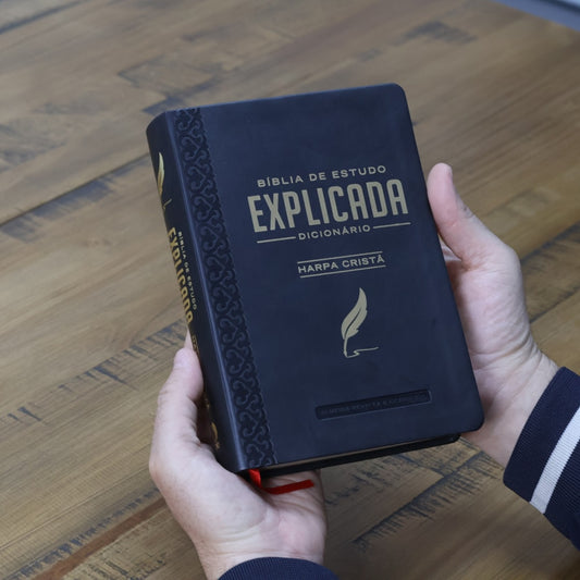 Bíblia de Estudo Explicada | ARC | Letra Média | Luxo Harpa Cristã Preta