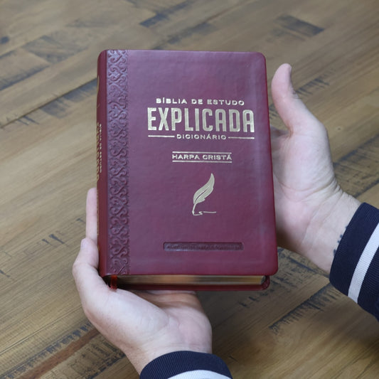Bíblia de Estudo Explicada | ARC | Letra Média | Luxo Harpa Cristã Vinho
