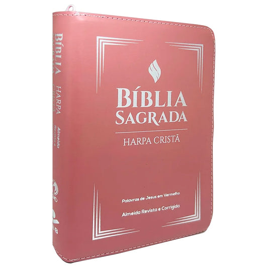 Bíblia Sagrada | ARC | Letra Grande | PJV |  PU Zíper Harpa Cristã Rosa Claro